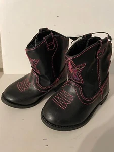 Faded Glory NWT Baby Toddler Girls 2 5 Black Cowboy Boots w/ Glitter Star - Picture 1 of 2