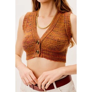 For Love & Lemons Helena Cropped Sweater Vest Knit Button Up Sleeveless Top S - Picture 1 of 13