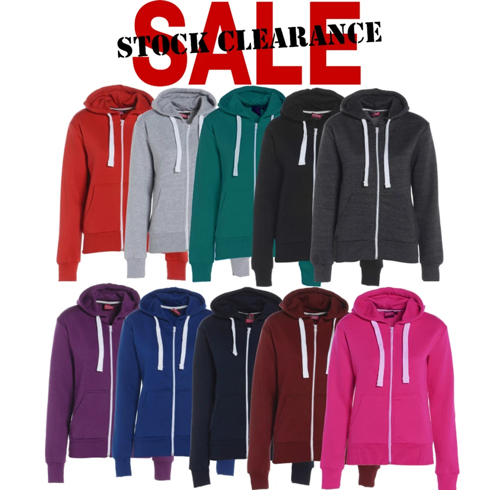 Womens Ladies Girls Plain Fleece Hoodie Zip Sweatshirt Jacket PLUS size UK 8-26* - Image 1 of 1