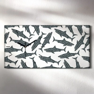 Dekor Leinwand Uhr Wandbilder 60x30 Wand Kunst Bild Typografie Haie Fische - Bild 1 von 4