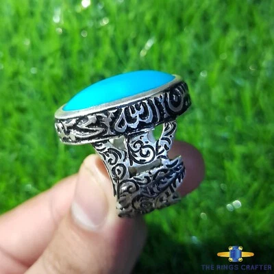 Anillo de caligrafía islámica turquesa plata 925 AAA Nishapuri Feroza para hombre Foto 1 de 4