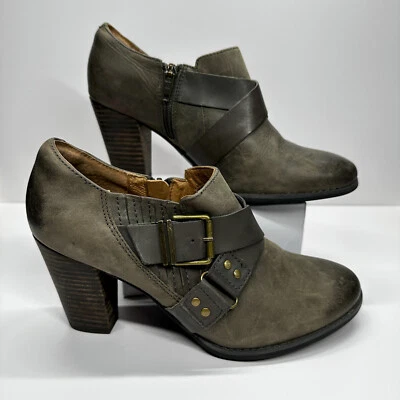 Clarks Leather Booties Brown Ankle Buckle Zip Indigo Block Heel | US 8.5 - Image 1 of 4