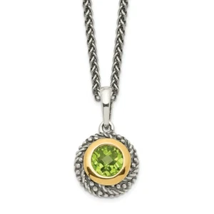 14k/Silver Two-Tone Sterling Silver 14k 14kt Peridot Necklace 18 inch PENDANT - Picture 1 of 2