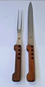 Mid Century Modern Wood Teak Handle Carving Knife Set By Nissen - Picture 1 of 3