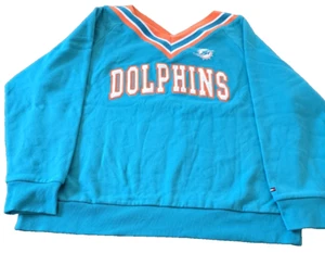 Tommy Hilfiger Women's Miami Dolphins Heidi V-Neck Pullover Sweatshirt Aqua 2XL - Picture 1 of 8