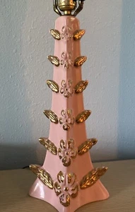 Vintage MCM 1950’s  Pink & Gold Flower Ceramic Mid Century Atomic Lamp - Picture 1 of 9