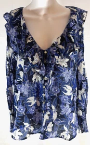 Lauren Ralph Lauren Women's XL Blue Floral Button Front Blouse - Picture 1 of 5