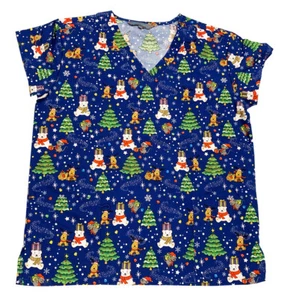 Women's Christmas Medical Scrub Tops Bear Hug Christmas Present 2XLarge - Picture 1 of 2