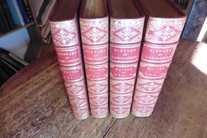 1836 BAINES HISTORY OF LANCASHIRE 4 VOLS IN STUNNING FULL CRIMSON GILT MOROCCO - Imagen 1 de 15