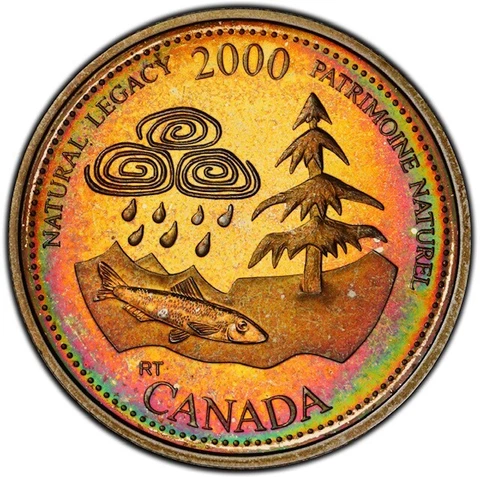 PR67DCAM 2000 25C Canada Silver Proof Quarter, PCGS Secure- Vivid Rainbow Toned Cover