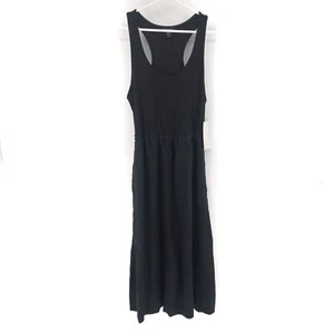 Athleta Baja Linen Scoop Neck Sleeveless Racerback Midi Dress Black Womens Large - Picture 1 of 8