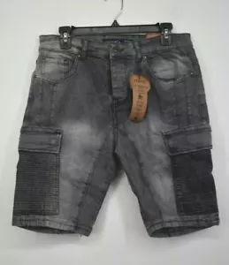 2Y Premium Laundry Men Gray Dark Wash Flat Front Cotton Cargo Denim Shorts 32 - Picture 1 of 9