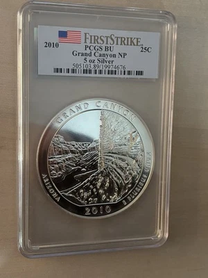 2010 GRAND CANYON AMERICA THE BEAUTIFUL 5 OZ .999 SILVER COIN PCGS CHOICE FS BU - Image 1 of 2