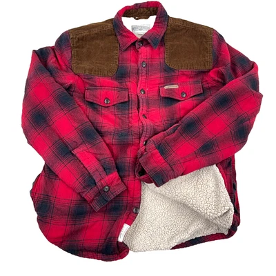 Field & Stream Shacket Men Small Red Plaid Flannel Shirt Jacket Sherpa Lined - Image 1 of 4