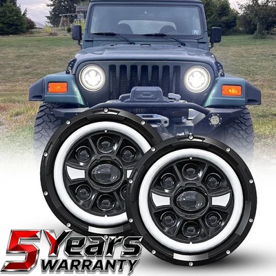 Par de faros delanteros LED redondos de 7" para Jeep CJ7 1976-1986 luz intermitente alta-baja Foto 1 de 4