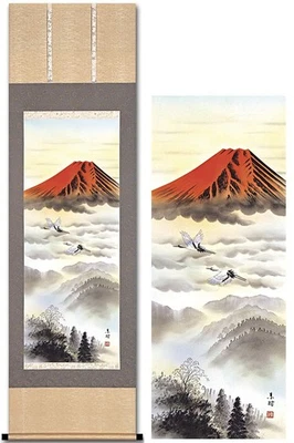 Hanging scroll "Red Fuji" for good luck Kakejiku Higashimura 54.5 x 190cm Japan　 - Image 1 of 4