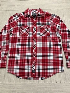 Camicia uomo Crooks & Castles piccola rossa bianca a quadri flanella con bottoni casual top - Foto 1 di 8