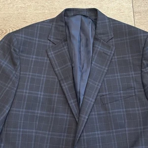Brooks Brothers Fitzgerald 2-Button Blazer Navy Windowpane Plaid Mens 44R Jacket - Picture 1 of 9