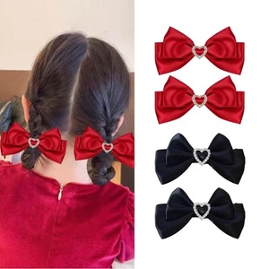 4 Pcs Valentine's Satin Hair Bow Clips Ribbon Satin Alligator Barrettes Heart... - Picture 1 of 6