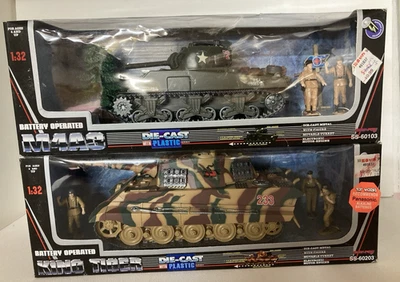 1:32 Newray King Tiger & M4A3 Tanks Diecast Battery Operated 1998 - Image 1 of 4