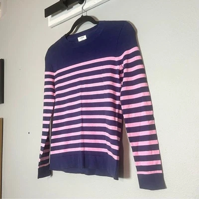 J. Suéter Crew Teddie listrado azul marinho rosa algodão novo com etiquetas tamanho XXS gola redonda - Imagem 1 de 4