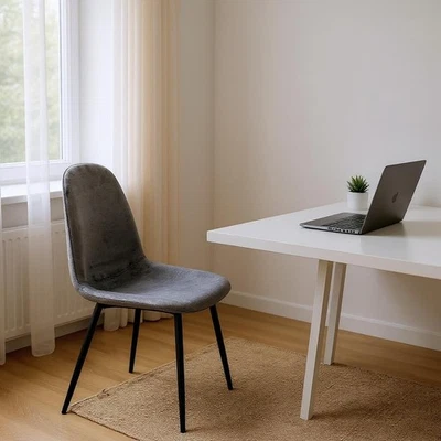 Grey Velvet Dining Chair Stylish Cushion Padded Metal Legs for Home & Kitchen - Image 1 of 4