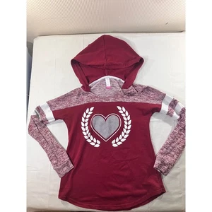No Boundaries Womens XS Burgundy Heart Graphic Hoodie Long Sleeve Pullover - Picture 1 of 6