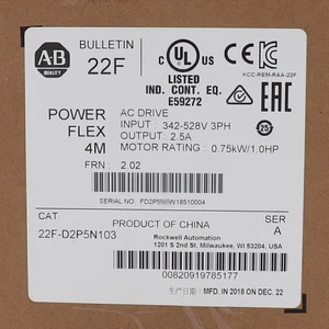 22F-D2P5N103 AB  PowerFlex 4 0.75 kW 1Hp AC Drive Expedited Shipping DHL Free TA - Picture 1 of 3