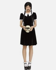 HALLOWEEN Addams Family Wednesday Black Dress Adult XL White Collar Cosplay Goth - Picture 1 of 8