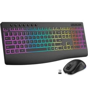 Wireless Keyboard and Mouse Combo, 9 Backlit Effects, Rechargeable 4000mAh... - Picture 1 of 9