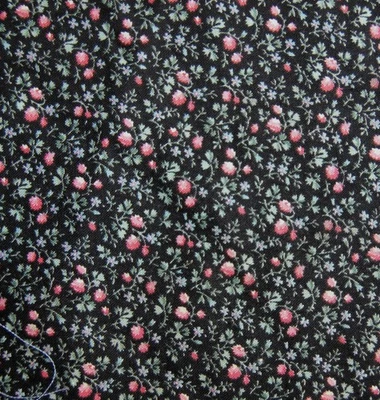 1 Yard Red Light Blue Flowers on Black Calico Cotton Quilting Fabric 36" X 44" - Image 1 of 2