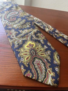 Christian Dior Silk Tie Blue Paisley w/ Gold, Red, and White Accents - Picture 1 of 4