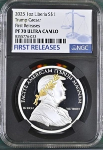 2025 Trump Caesar 1oz .999 Silber mit Vergoldung OGP FR NGC PF70 Mint nur 999! - Bild 1 von 5
