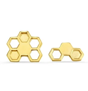 14K Solid Gold Honeycomb Threadless End / Stud Body Jewelry 25g threadless pin - Picture 1 of 8