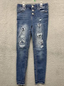 SO Jeggings Girls Sz 8 Distressed 3 Button Closure Skinny Jeans Stretch 5 Pocket - Picture 1 of 12