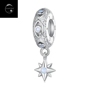Sterling Silver 925 Charm Devil's Eye Star Spacer Bead - Family Love Friend Wife - Picture 1 of 5