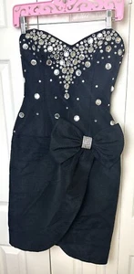 Vintage JULIE DUROCHE After Five Black Strapless Dress Rhinestone Gem Glam Sz 6 - Picture 1 of 14