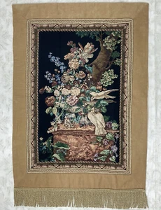 Arazzo stile country francese da appendere a parete 36"x54" colombe fiori giardino frange - Foto 1 di 17
