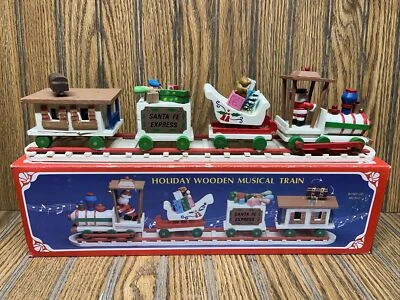 Tren musical de madera de vacaciones Yuletide de colección - Santa Fe Express - pintado a mano Foto 1 de 4