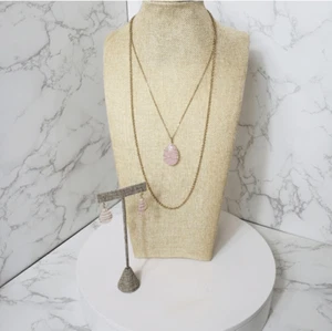 AVON HEARTLAND Rose Quartz Teardrop Necklace & Earrings Set - Picture 1 of 11