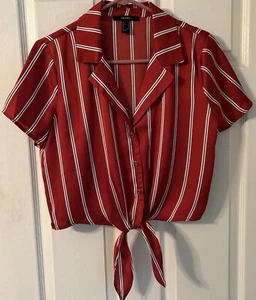 Blusa Forever 21 Corta Frontal Atar Botones Rayas Mujer M NUEVA - Imagen 1 de 7