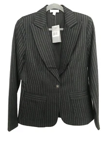 Womens Austin Reed Dark Gray Striped Wool Blazer Jacket Suit Sz 10 NWT - Picture 1 of 6