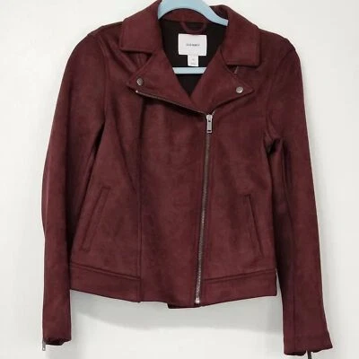 Faux suede moto biker jacket burgundy wine old navy xs - Image 1 of 4