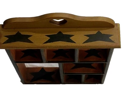 Primitive Style Hand Painted Shelf Wooden Knick Knack Wall Hanging Black Stars - Image 1 of 4