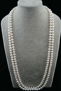 Natural Pearl 46" Round 7-8mm White Freshwater Pearl Long Necklace