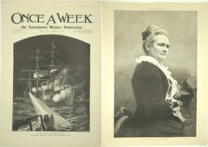 1891 USS Chicago Repel Torpedo Boat Engraving Once A Week Newspaper John Logan - Picture 1 of 10
