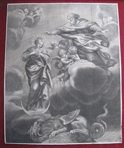Pietro da Cortona: Hl. Jungfrau Drache 1670/Virgin Dragon Print Kupferstich - Bild 1 von 3