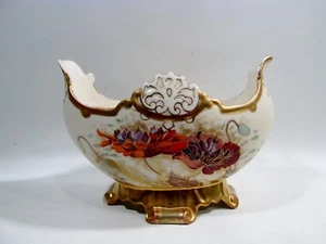 Antique ROBERT HANKE Art Nouveau POPPIES Bowl Bohemian Hand Painted Porcelain - Picture 1 of 9