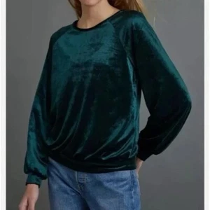 Top Anthropologie Maeve Terciopelo Candace Cazador Verde Elastizado Manga Larga Mujer XS - Imagen 1 de 7