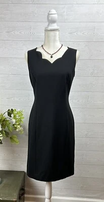 Sz. 8 TALBOTS Black SHEATH DRESS Sleeveless Scalloped Neckline $129 - Image 1 of 4